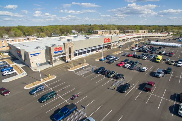 Cub Foods parking lot, commercial real estate drone photography