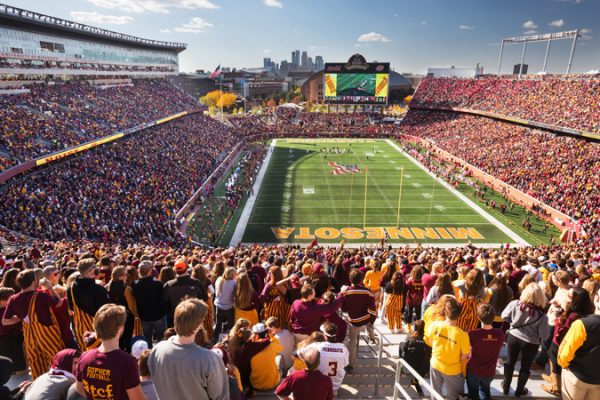 Gophers football game fans, event and media drone photography